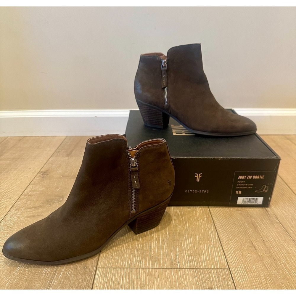 FRYE Judith Dark Brown NIB Suede Double Zipper Ankle Boots Booties Sz 11 $395